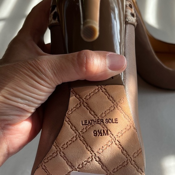 VTG Deadstock L.A.M.B Dora Brown Leather and Leopard Print Peep-Toe Heels Sz 9.5 - Picture 10 of 16